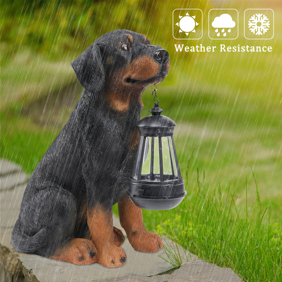 Dream Garden giftable rottweiler statue suits housewarmings and special occasions.