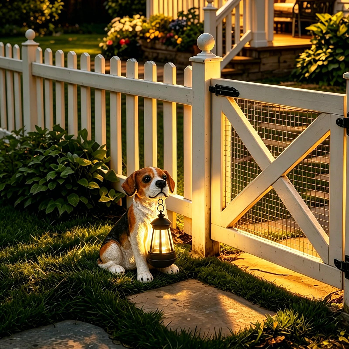 DREAM GARDEN patio yard dog ornament fits neatly along paths.