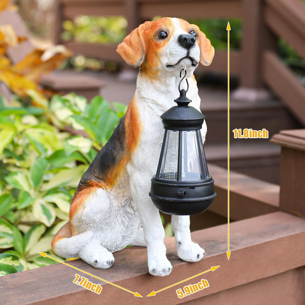 DREAM GARDEN solar powered dog figure charges by day for evening glow.
