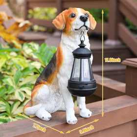 DREAM GARDEN solar powered dog figure charges by day for evening glow.