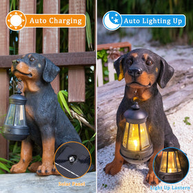 Dream Garden solar-powered dog light statue brightens paths at night for safety.