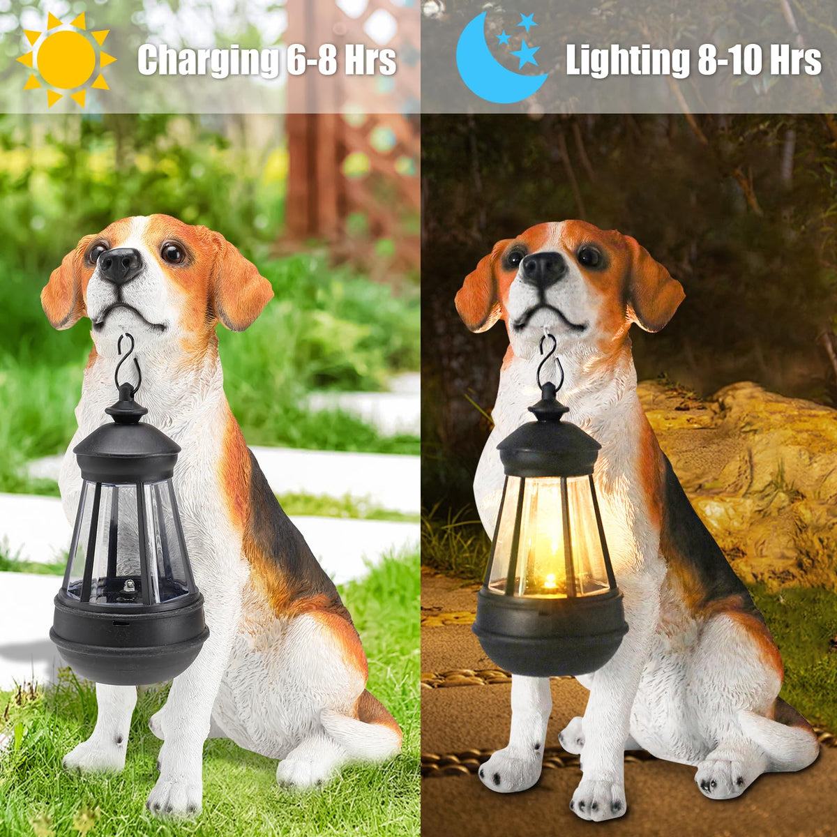 DREAM GARDEN waterproof resin dog statue endures rain while staying vivid.
