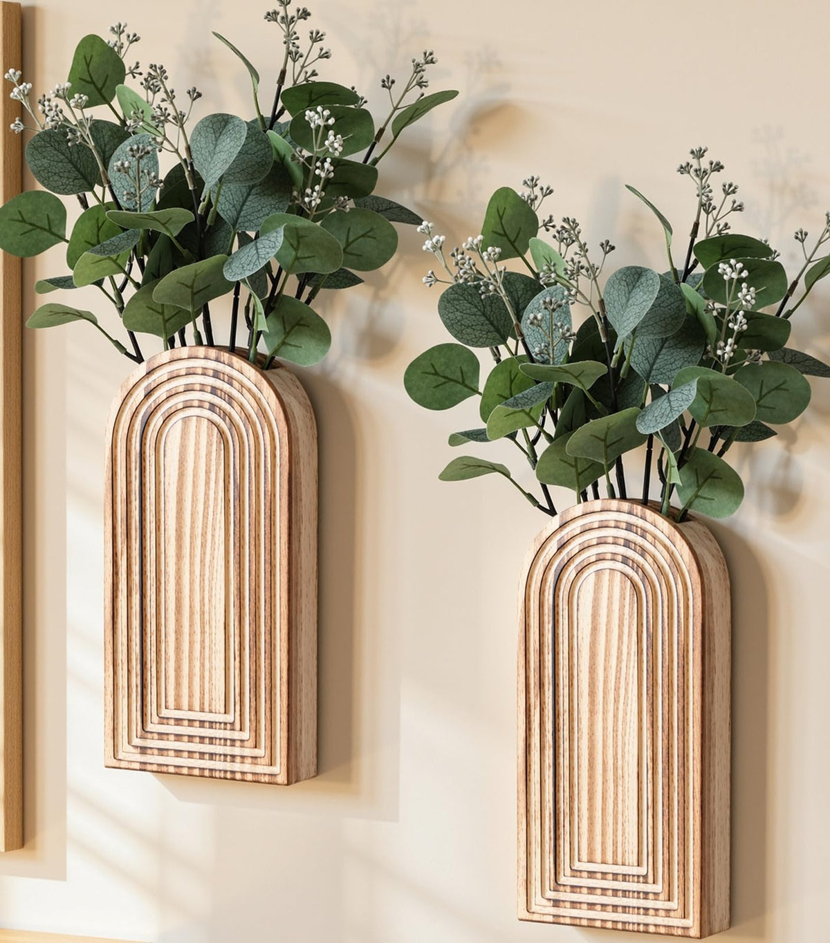 DREAMLOOM 2-pack wooden wall vases with natural grain for warm decor