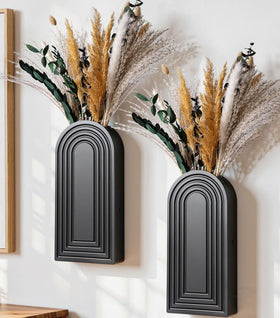 Dreamloom 2-pack wooden wall vases with pampas grass for entryway decor.