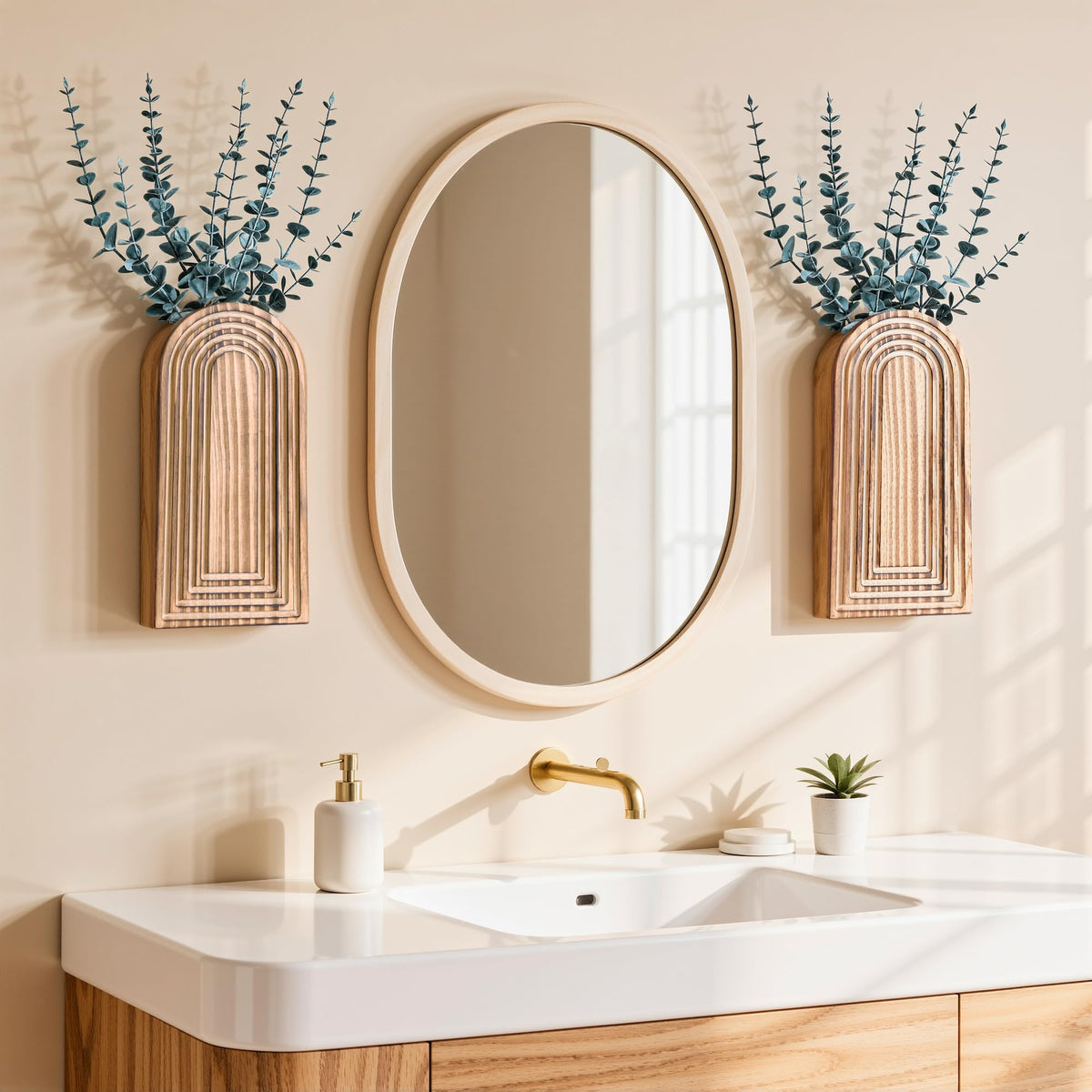 DREAMLOOM artificial eucalyptus stem highlights vibrant faux greenery in any room.