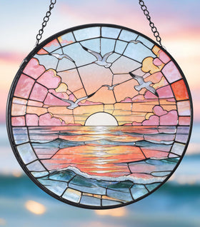 DREAMLOOM Sea Sunrise stained glass suncatcher brightens windows with colorful reflections