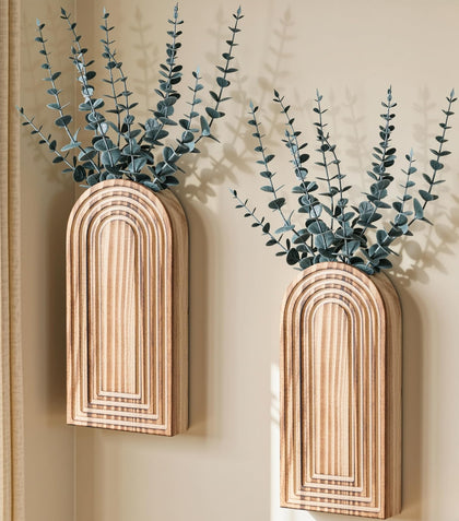 DREAMLOOM wooden wall vase 2-pack on wall display adds warm farmhouse style.