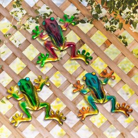 Dreamskip frog decor mounted on fence for yard appeal.