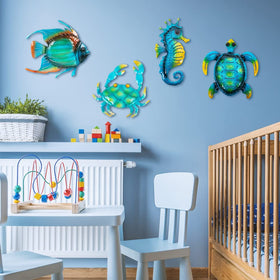 Dreamskip seahorse wall art, coastal decor for bathrooms and walls.