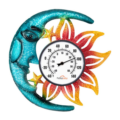DreamSkip sun-moon thermometer wall display for patio decor and temperature reading.