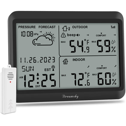 DreamSky Weather Station display large shows indoor and outdoor temps clearly for quick checks.