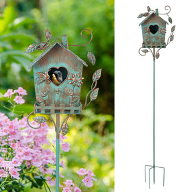 DREAMSOUL 48-inch rustic bird house on pole for charming garden decor