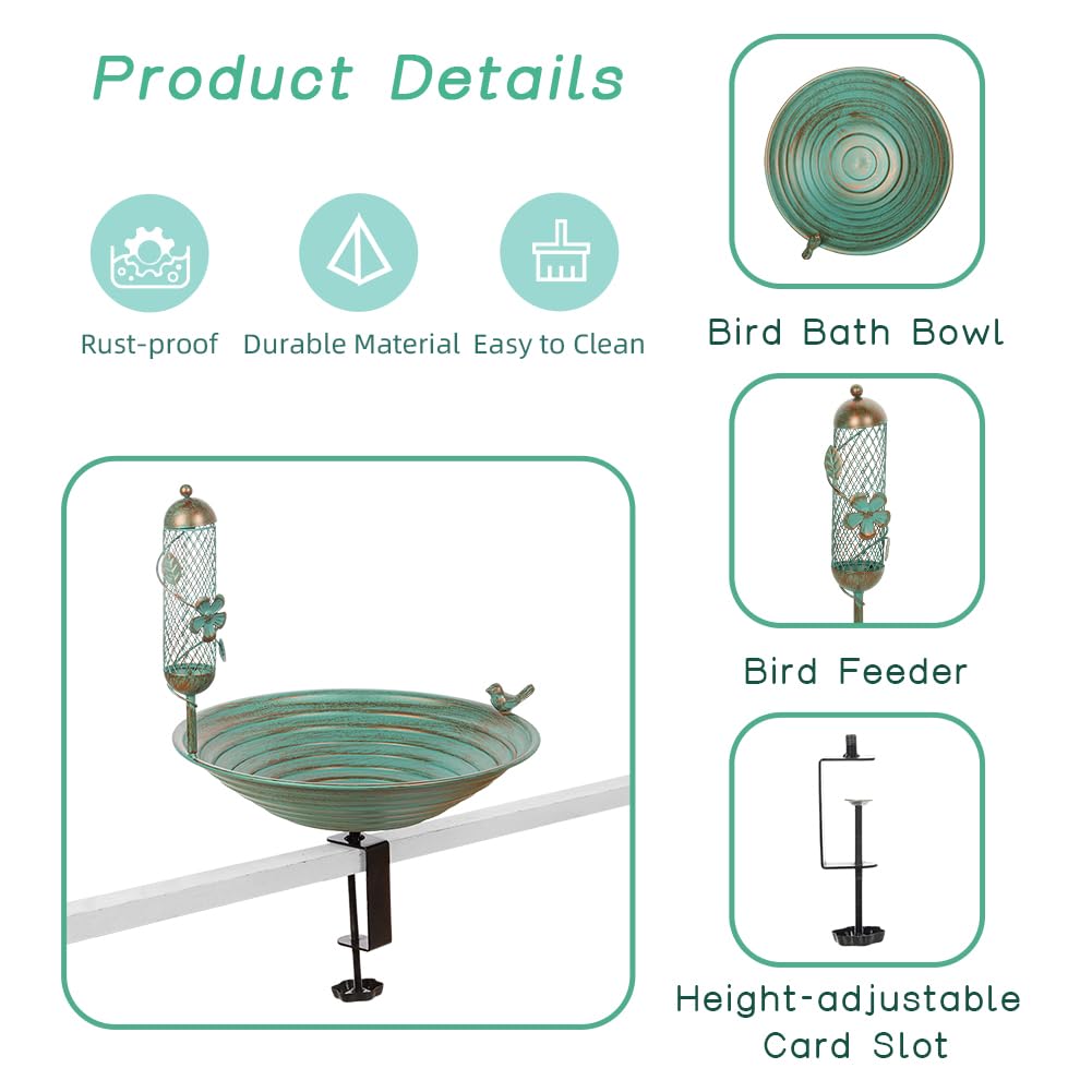 DREAMSOUL bird bath on railing shows sturdy clamp and secure mounting