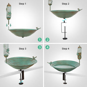 DREAMSOUL outdoor bird bath with a 13-inch bowl supports water or seed setups