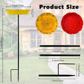 DREAMSOUL yellow metal bird bath on a stake adds cheerful color to yard.