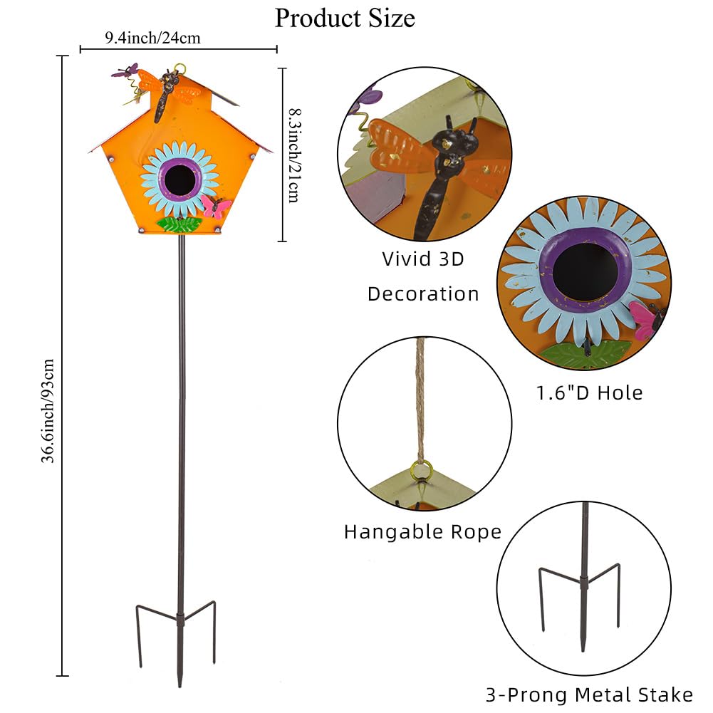 DREAMSOUL bird house with metal stake installation for yard display.