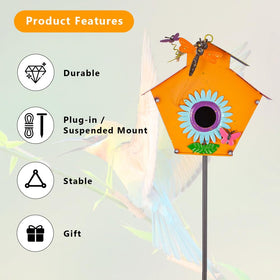 DREAMSOUL bird house vibrant orange accent brightens garden.