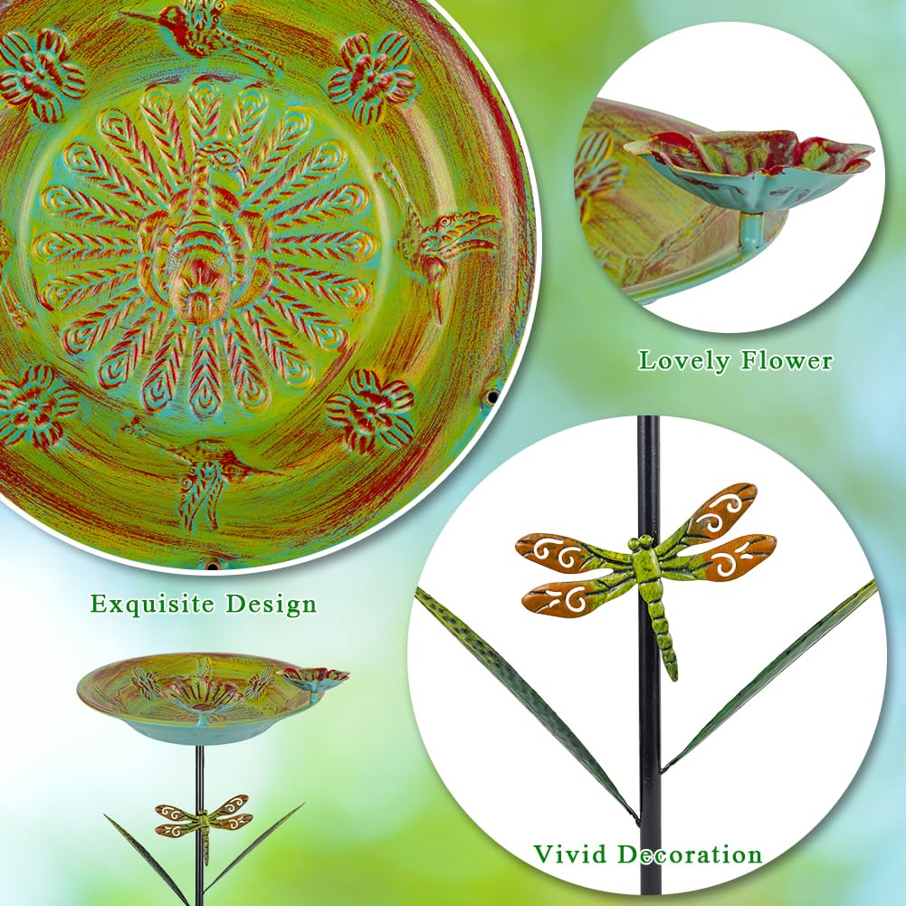 DREAMSOUL dragonfly decor stake enhances garden charm while anchoring the bird bath securely.