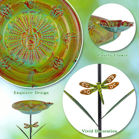 DREAMSOUL dragonfly decor stake enhances garden charm while anchoring the bird bath securely.