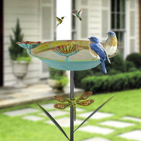 DREAMSOUL heavy-duty five-pronged stake keeps the bird bath stable in lawns.