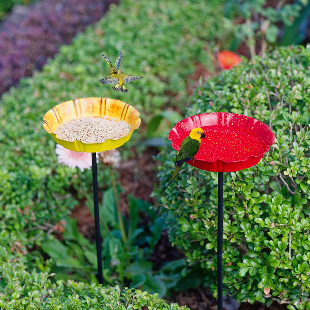 DREAMSOUL rust-proof metal bird bath with stake for all-season outdoor use.