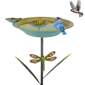 DREAMSOUL teal bird bath stake with 39-inch height for dramatic outdoor focal point.
