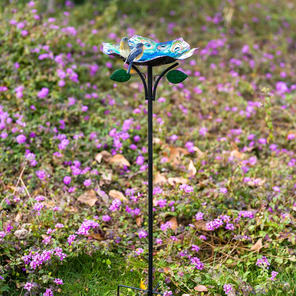 Dreamysoul freestanding outdoor birdbath resists sun and rain with anti rust coating.