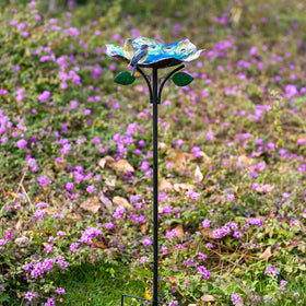 Dreamysoul freestanding outdoor birdbath resists sun and rain with anti rust coating.