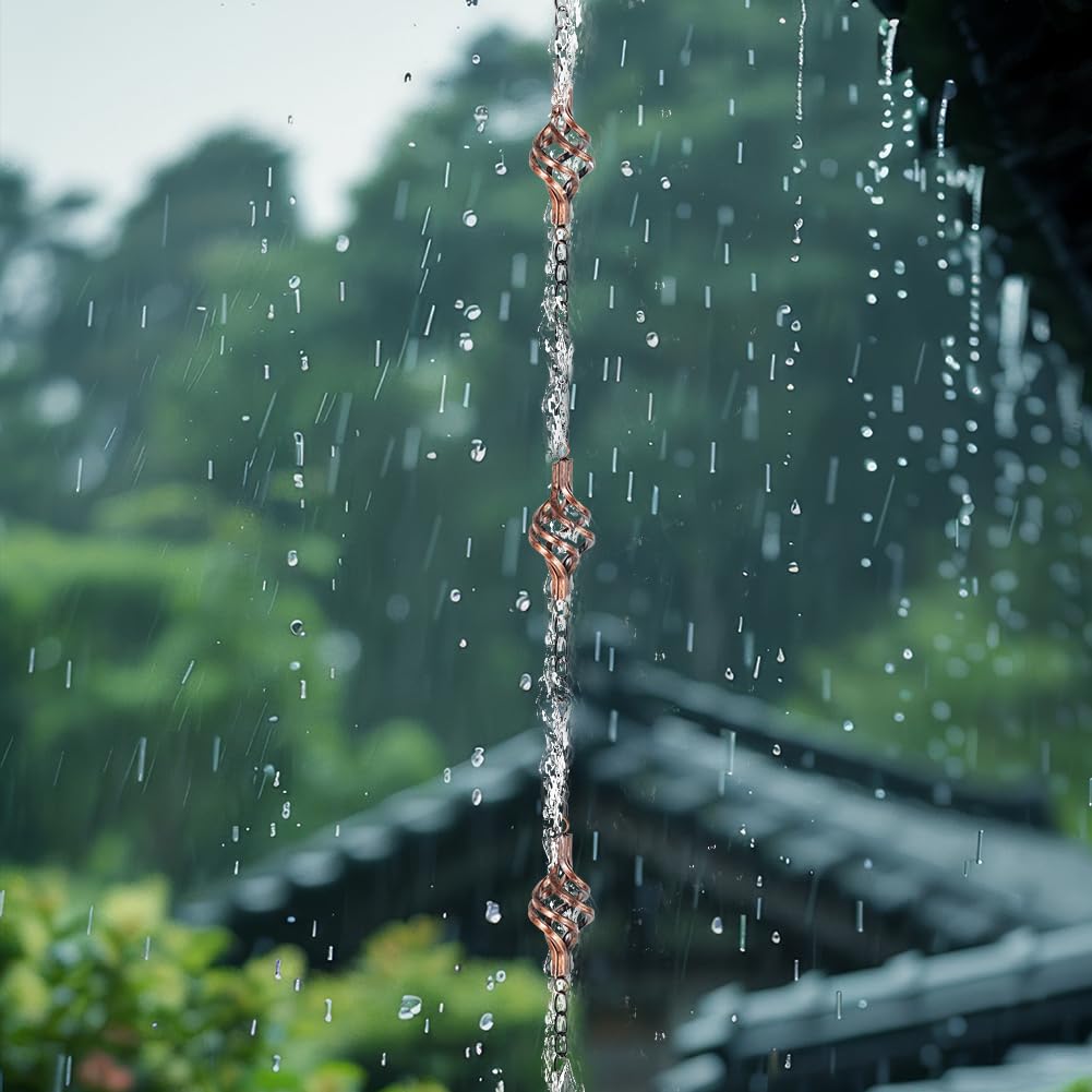 Dreamysoul copper rain chain top hook removal allows flexible hanging from trees, gutters, or eaves.