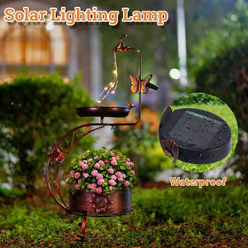 Dreamysoul flower planter pedestal adds color and stability to the bird bath.