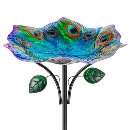 Dreamysoul lotus birdbath with peacock pattern attracts birds and adds color.