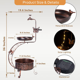 Dreamysoul metal bird bath resists weather and rust for outdoor use.