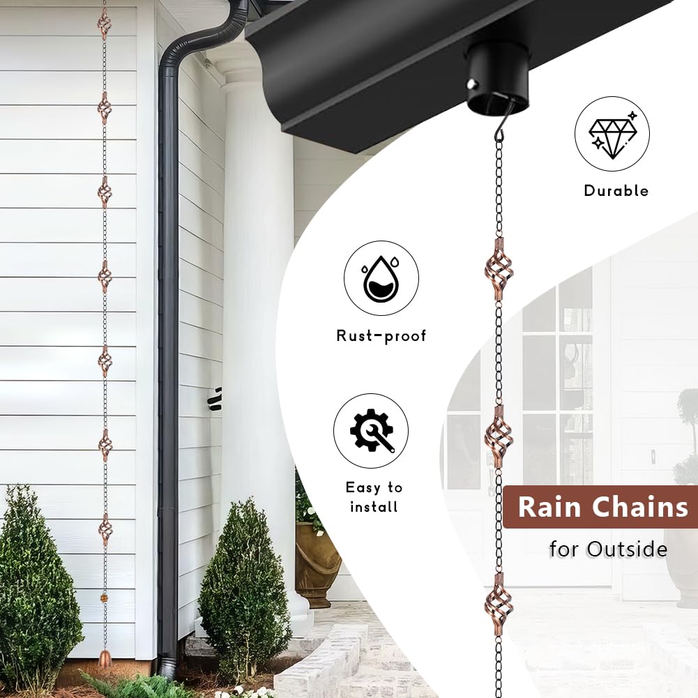 Dreamysoul rain chain downspout installation showcasing durable copper finish and easy setup.