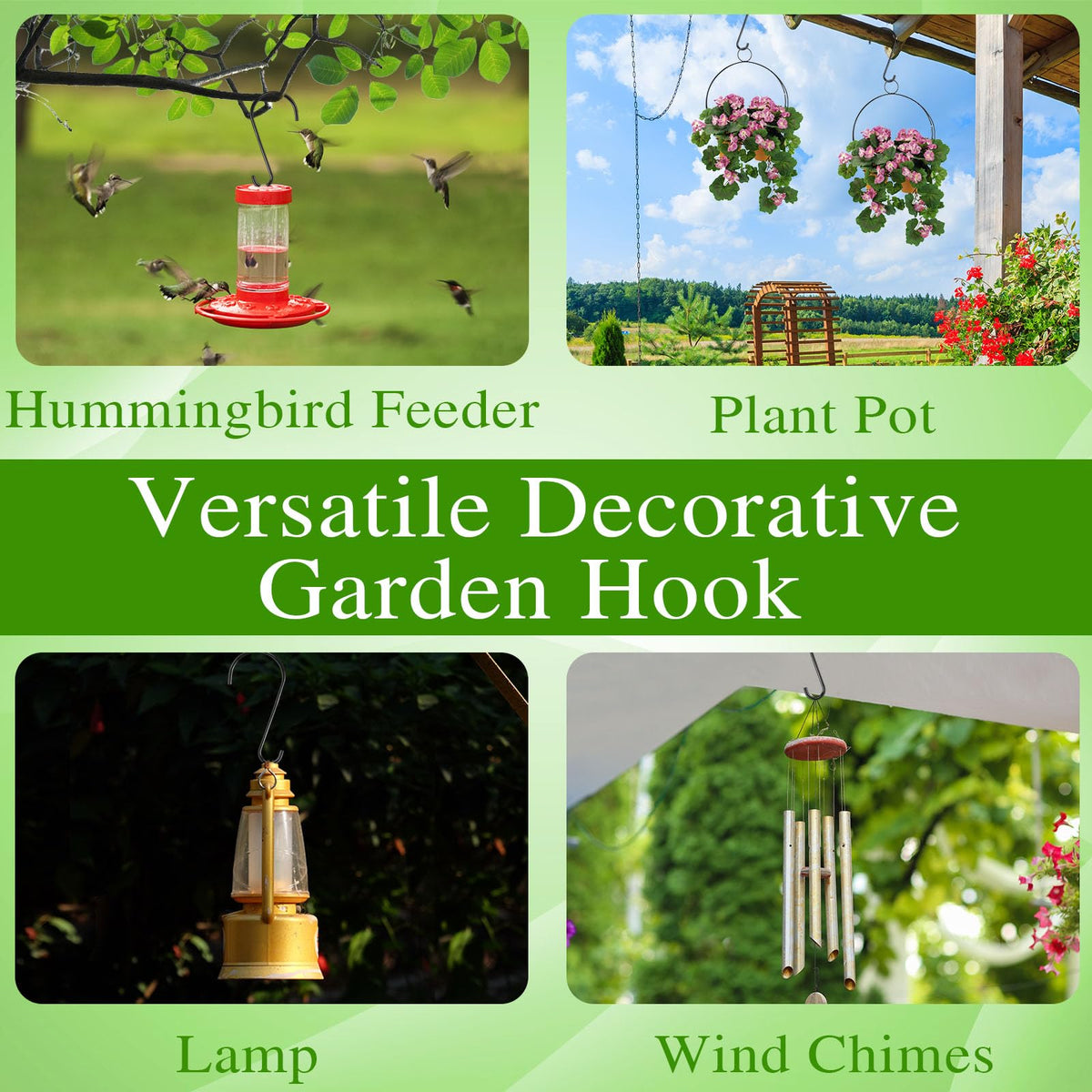 Dreecy black powder-coated hook withstands outdoor weather and rust.