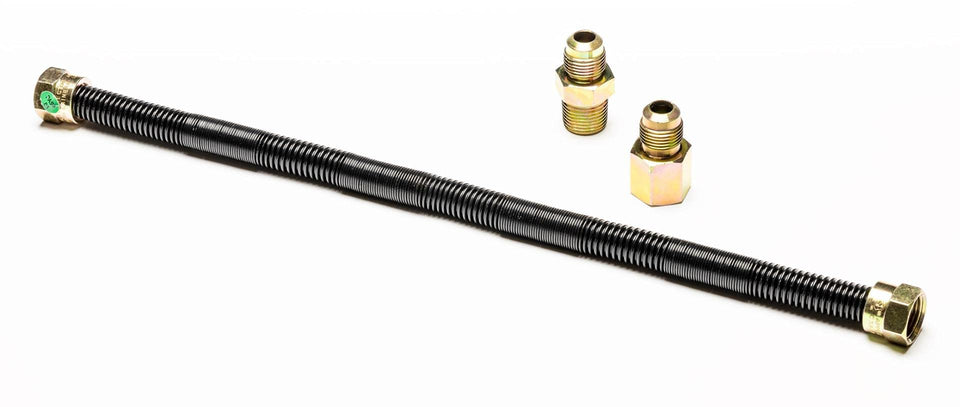 Dreffco 24in gas flex line assembly for easy, flexible installation on fireplaces and fire pits.