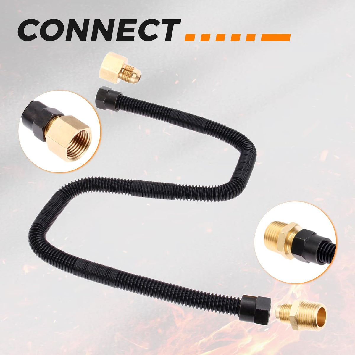 DRELD gas line fittings demonstrate NG and LP compatibility for fireplaces