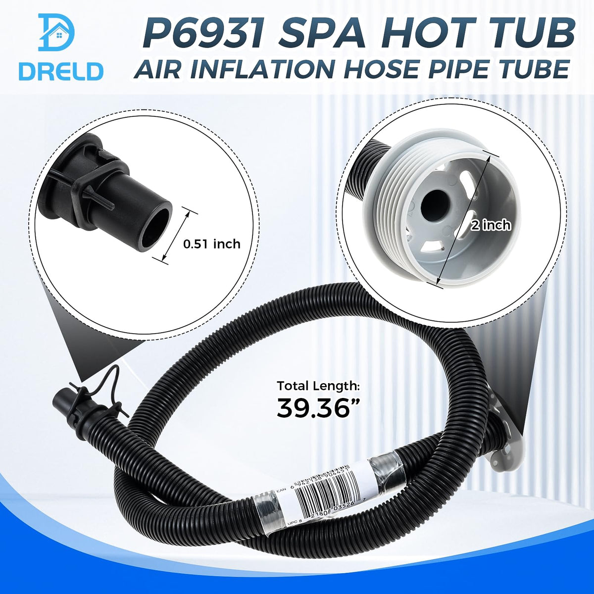 DRELD P6931 inflation hose with quick-connect ends for tool-free setup.