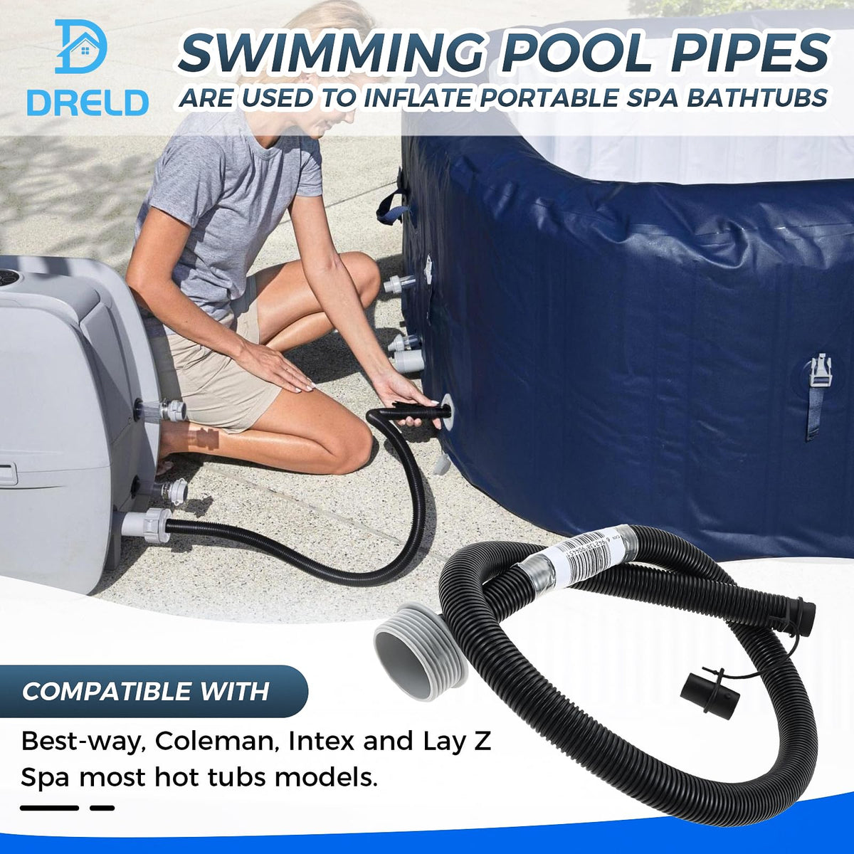 DRELD Lay Z Spa hose connects to control base for fast inflation.