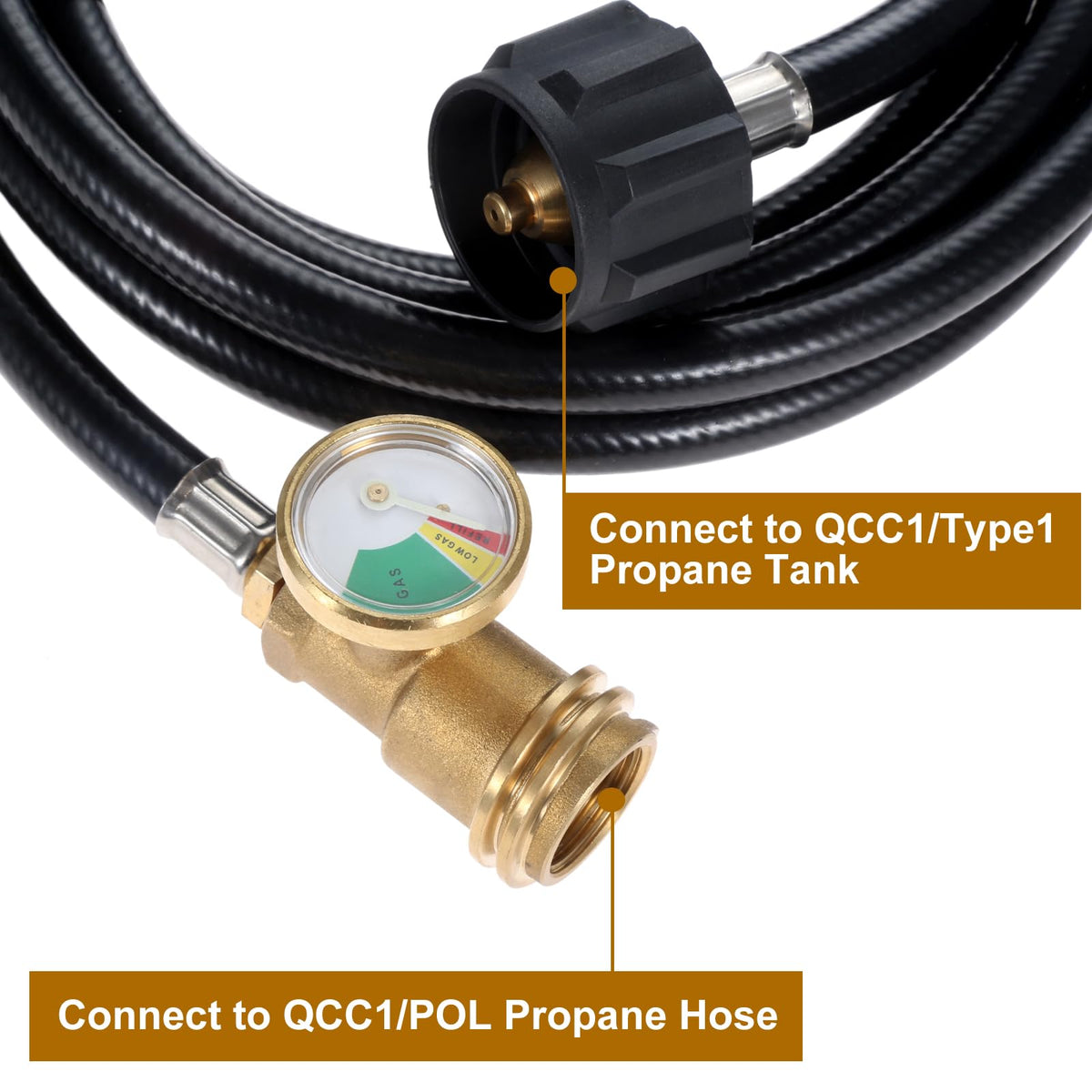 DRELD POL to QCC1 tank adapter enables standard regulator use on LP tanks