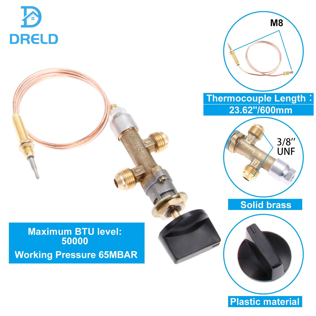 DRELD whistle-free gas line 24inch for quieter ignition and operation.