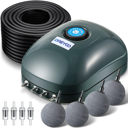 Dreyoo 4-outlets air pump for ponds with pond diffusers enhances outdoor aeration