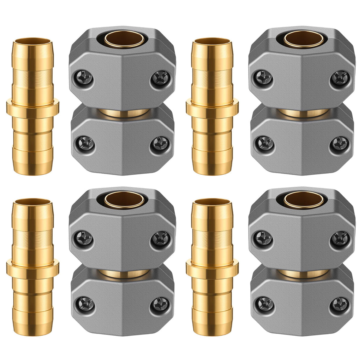 Dreyoo metal hose mender four-pack with aluminum body for durable outdoor repairs.