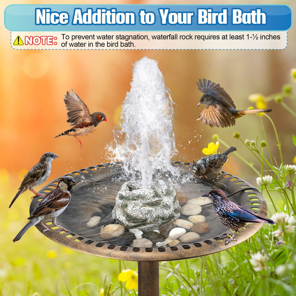 Dreyoo Bird Bath Fountain moss rock creates natural charm and invites wildlife.