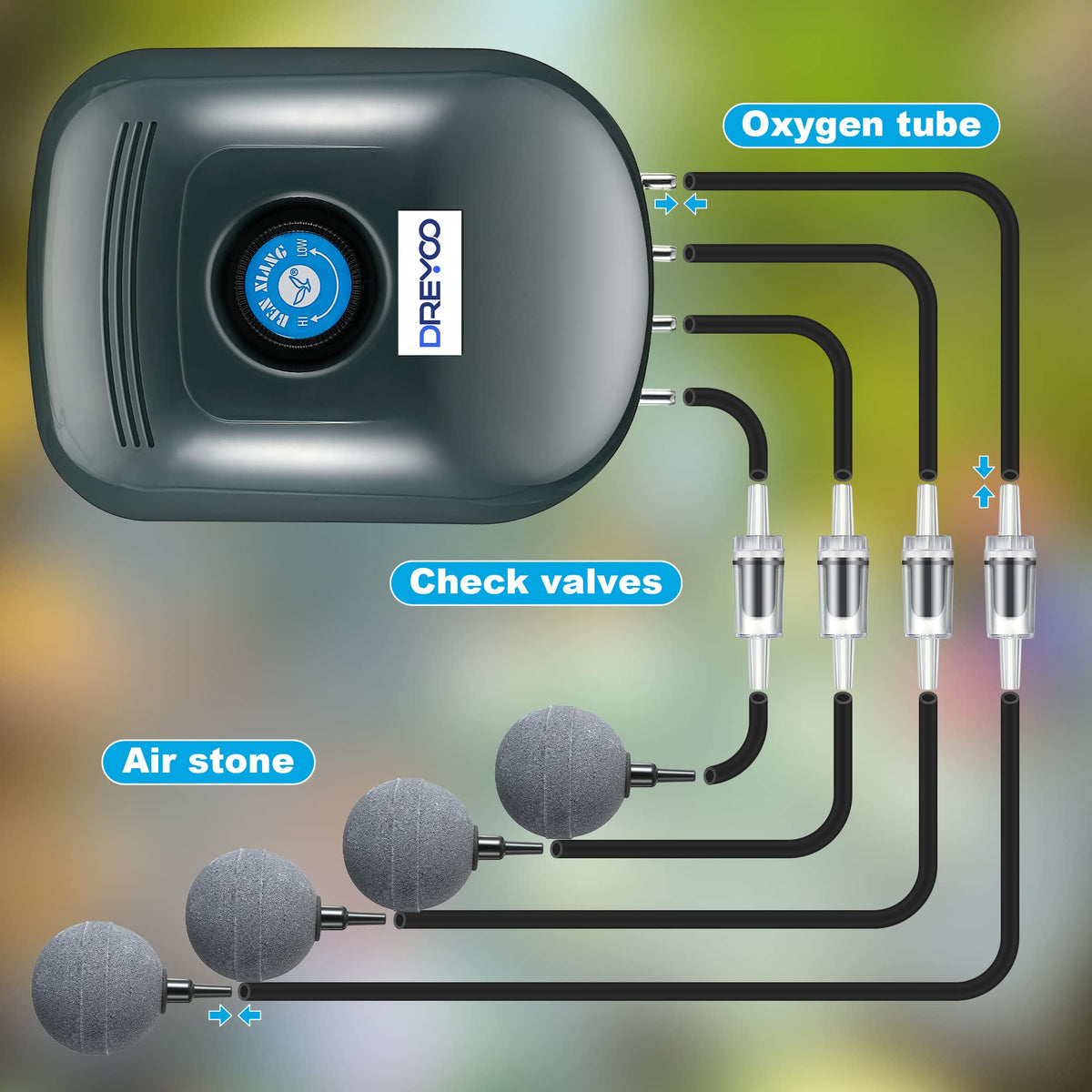 Dreyoo check valves included for reliable airflow setup