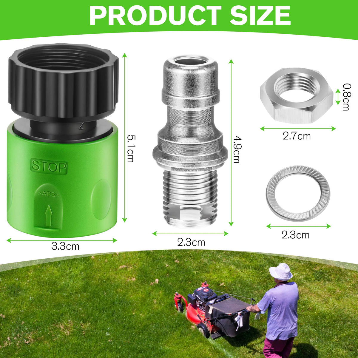 Dreyoo deck wash adapter quick-connect attachment makes mower washing effortless.