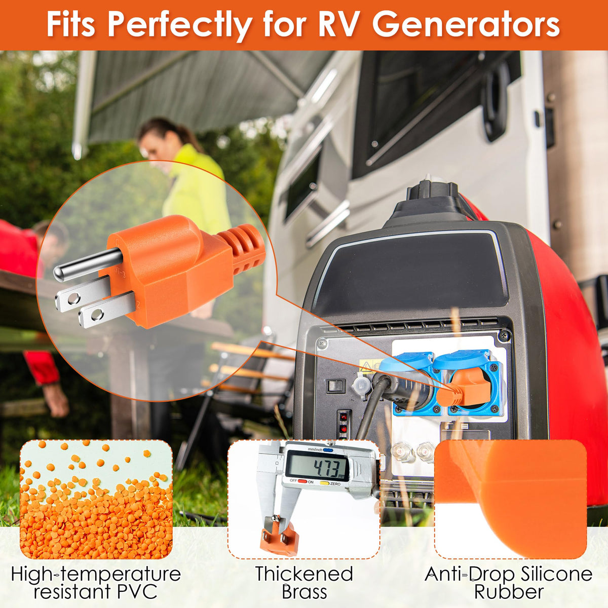 Dreyoo easy-install bonding plug being plugged into a generator outlet for RV power