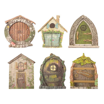 Drhomeam miniature fairy door on tree with rustic wood texture for whimsical garden decor