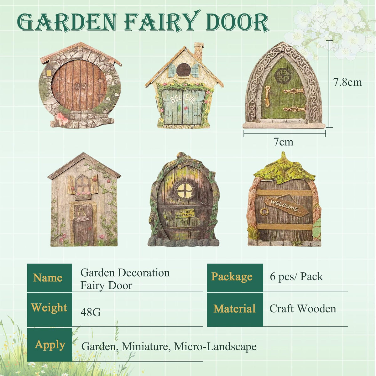 Drhomeam six-pack fairy doors packaging for miniature gardens, easy to place