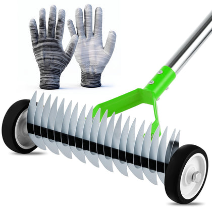 DRHWEFSQ rolling-thatch-rake head in use for efficient dethatching