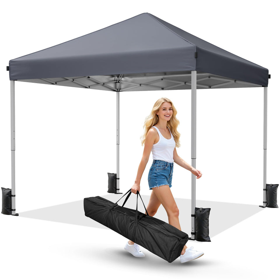 Driftalia 10x10 pop-up canopy setup image showing quick, tool-free erection.